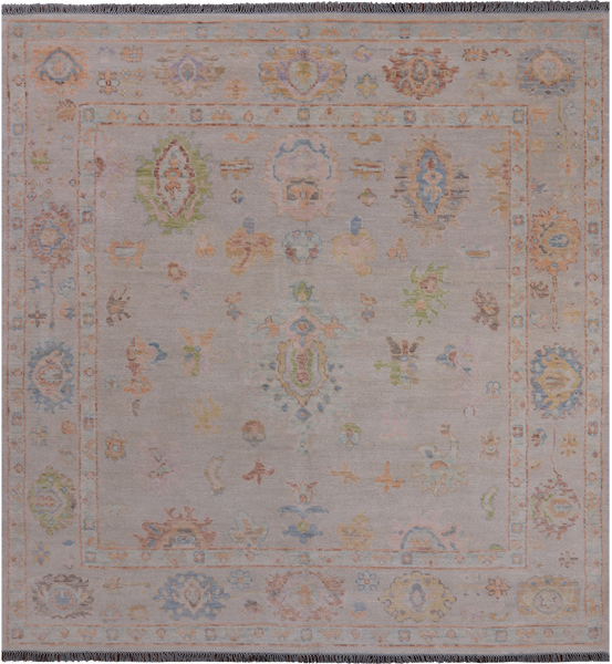 SUPER SALE Ivory Square Turkish Oushak Handmade Wool Rug - 7' 9" X 8' 3"