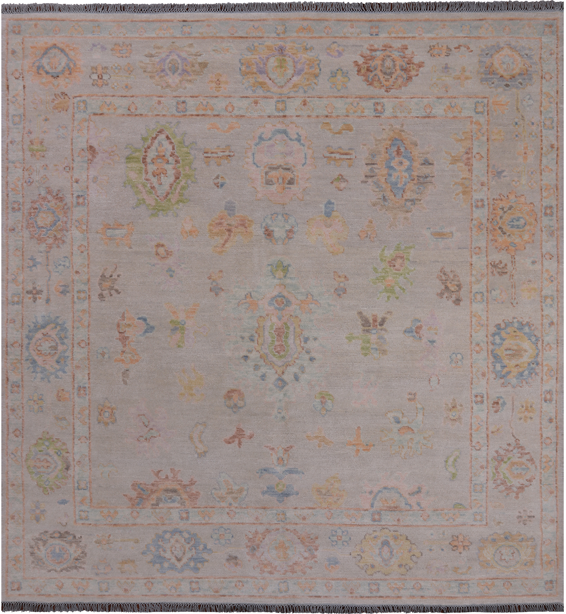 SUPER SALE Ivory Square Turkish Oushak Handmade Wool Rug - 7' 9" X 8' 3"