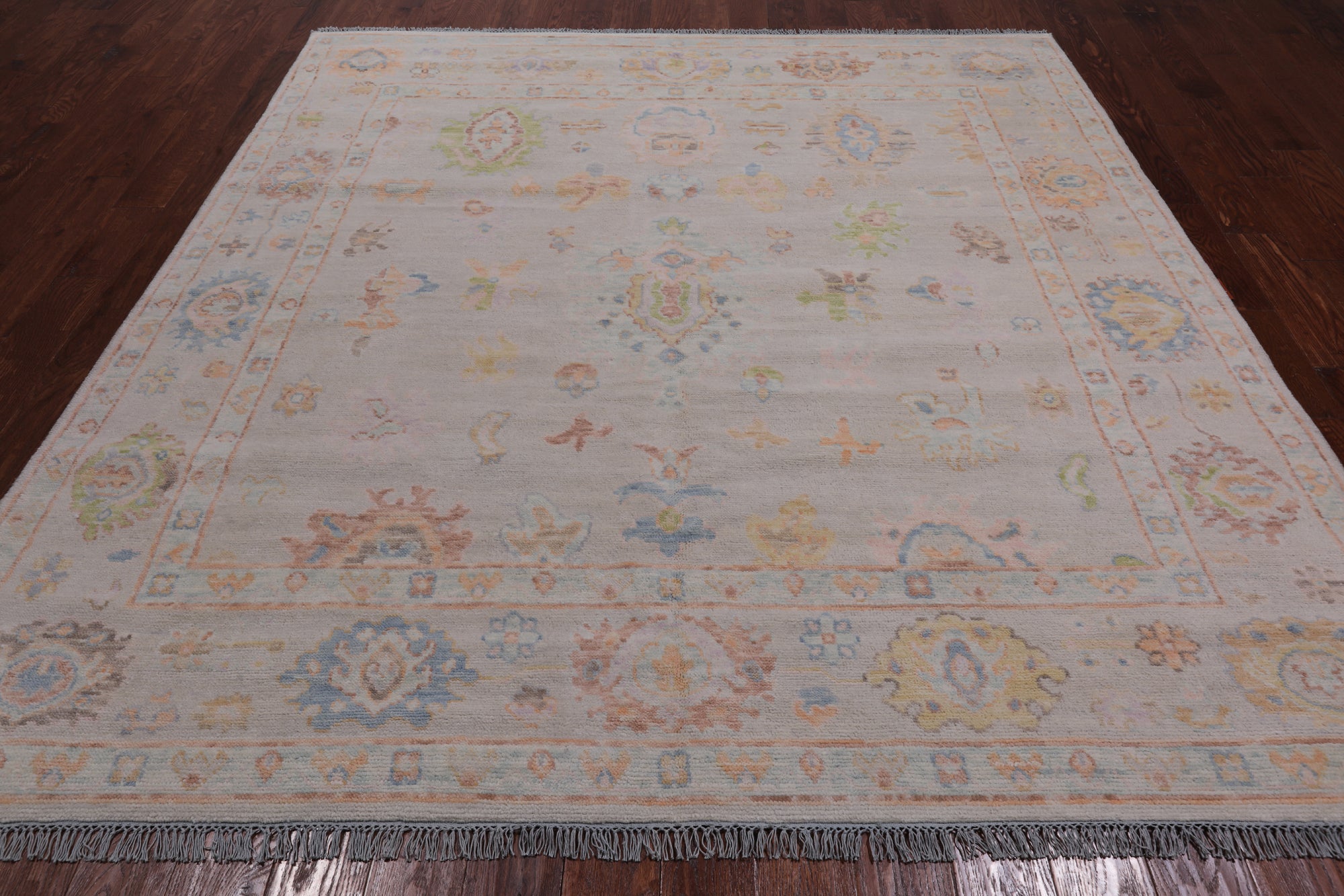 SUPER SALE Ivory Square Turkish Oushak Handmade Wool Rug - 7' 9" X 8' 3"