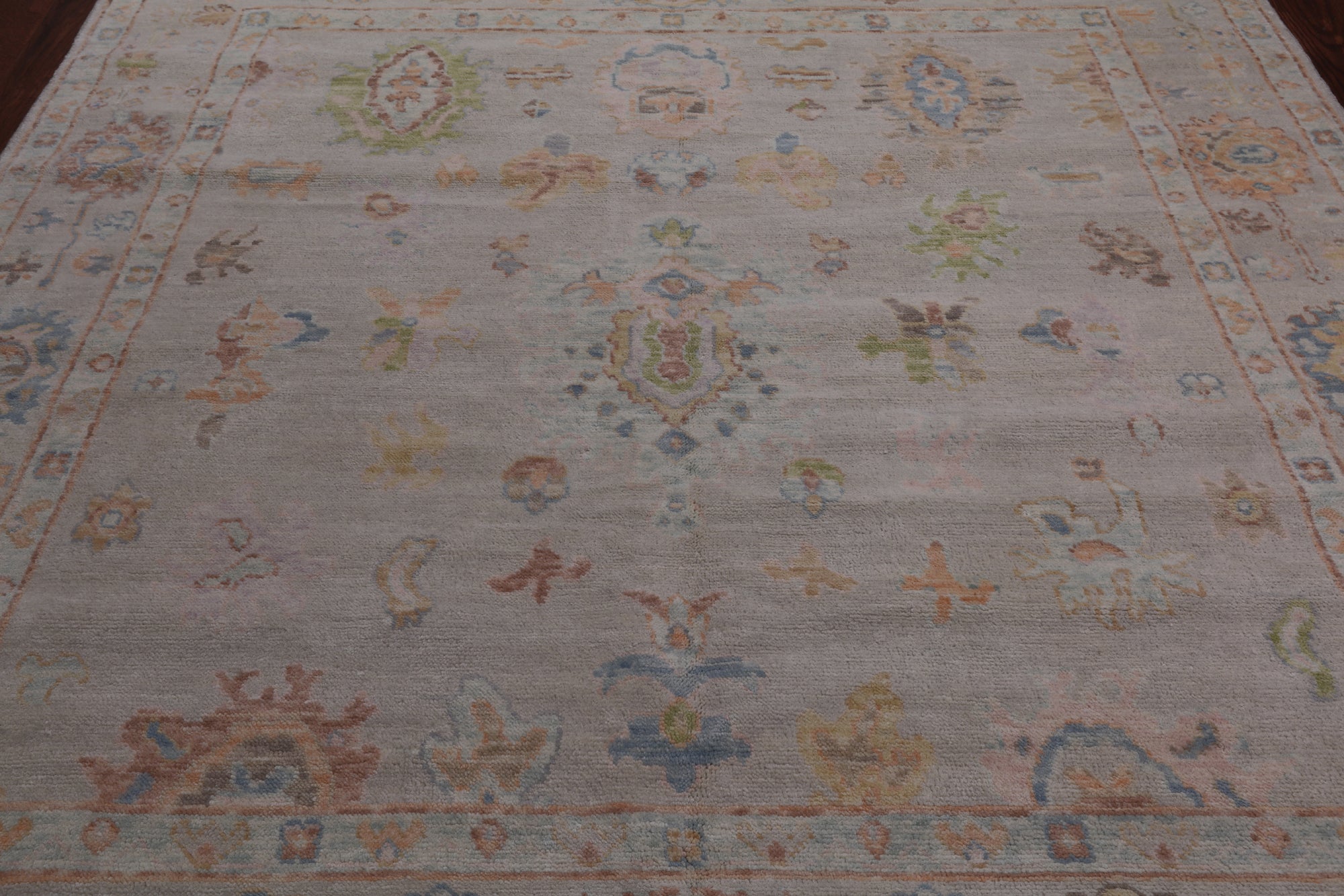 SUPER SALE Ivory Square Turkish Oushak Handmade Wool Rug - 7' 9" X 8' 3"