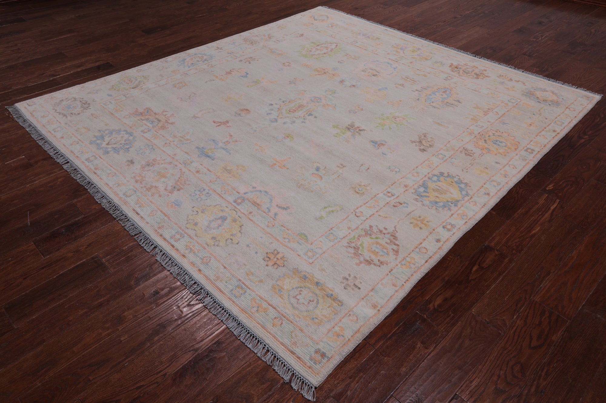 SUPER SALE Ivory Square Turkish Oushak Handmade Wool Rug - 7' 9" X 8' 3"