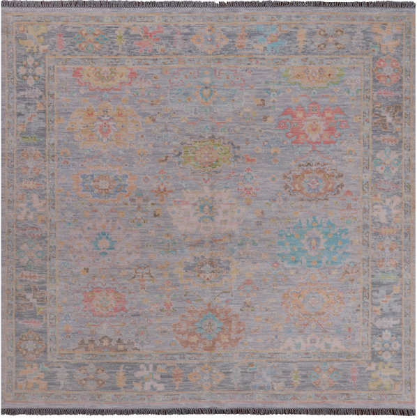 SUPER SALE Silver Square Turkish Oushak Hand Knotted Wool Rug - 7' 11" X 8' 1"