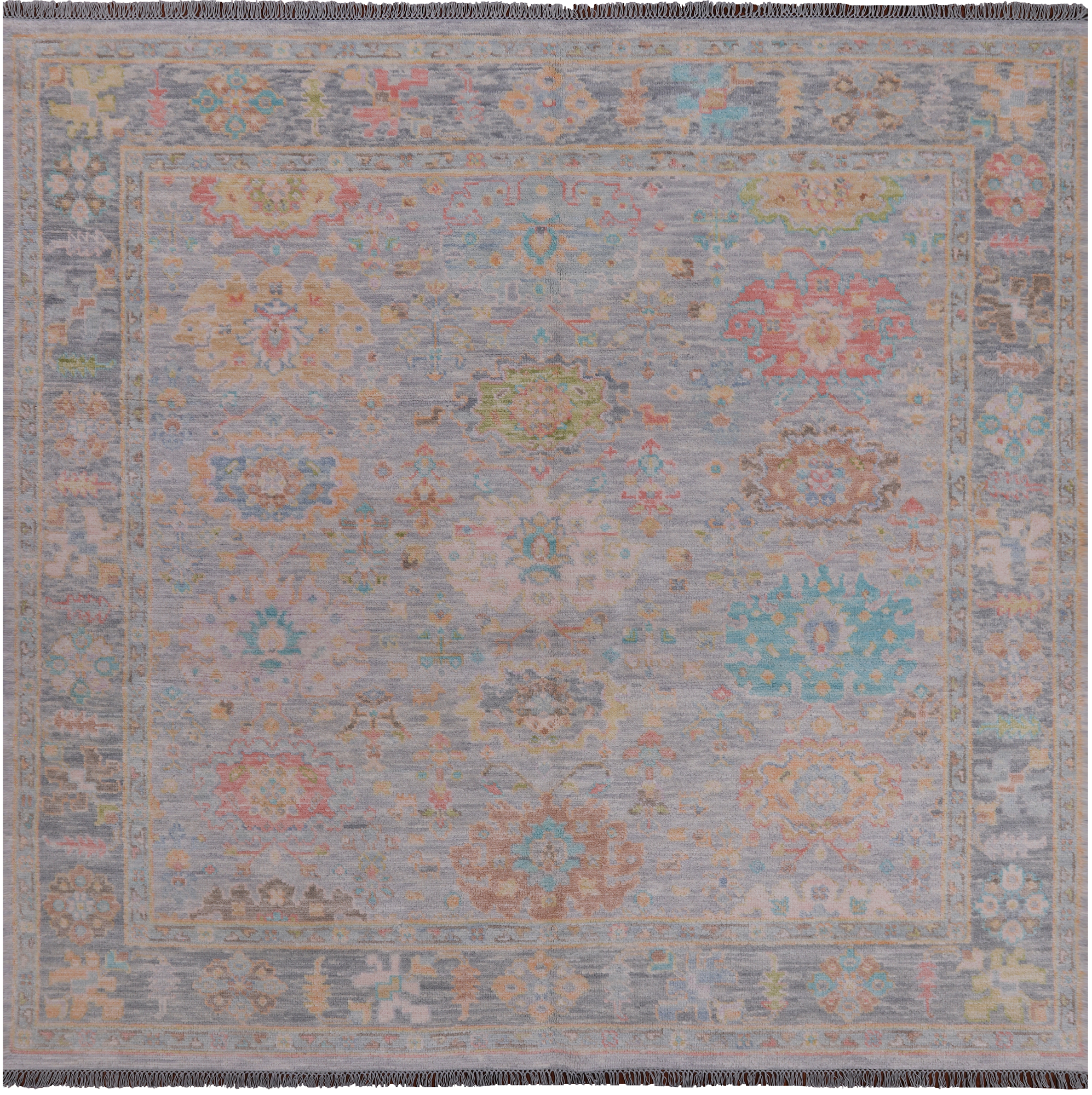 SUPER SALE Silver Square Turkish Oushak Hand Knotted Wool Rug - 7' 11" X 8' 1"