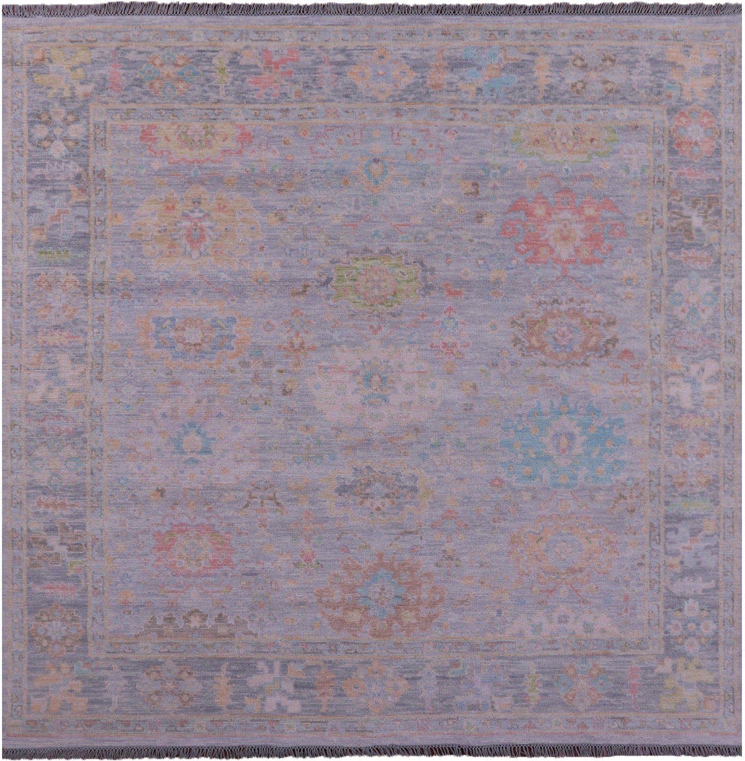 Silver Square Turkish Oushak Hand Knotted Wool Rug - 7' 11" X 8' 1" - Golden Nile