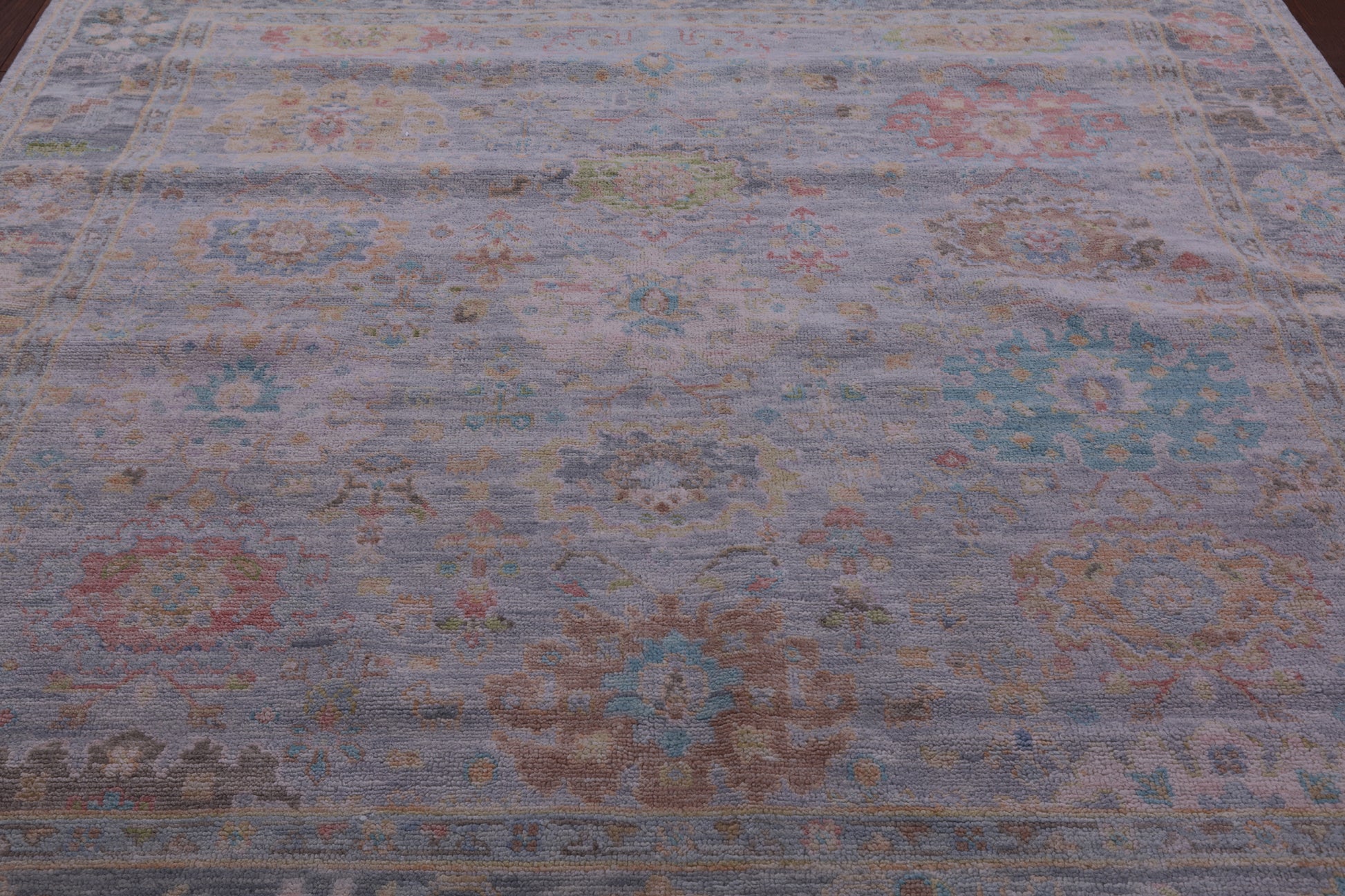 Silver Square Turkish Oushak Hand Knotted Wool Rug - 7' 11" X 8' 1" - Golden Nile