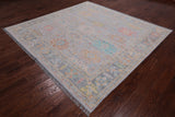 SUPER SALE Silver Square Turkish Oushak Hand Knotted Wool Rug - 7' 11" X 8' 1"