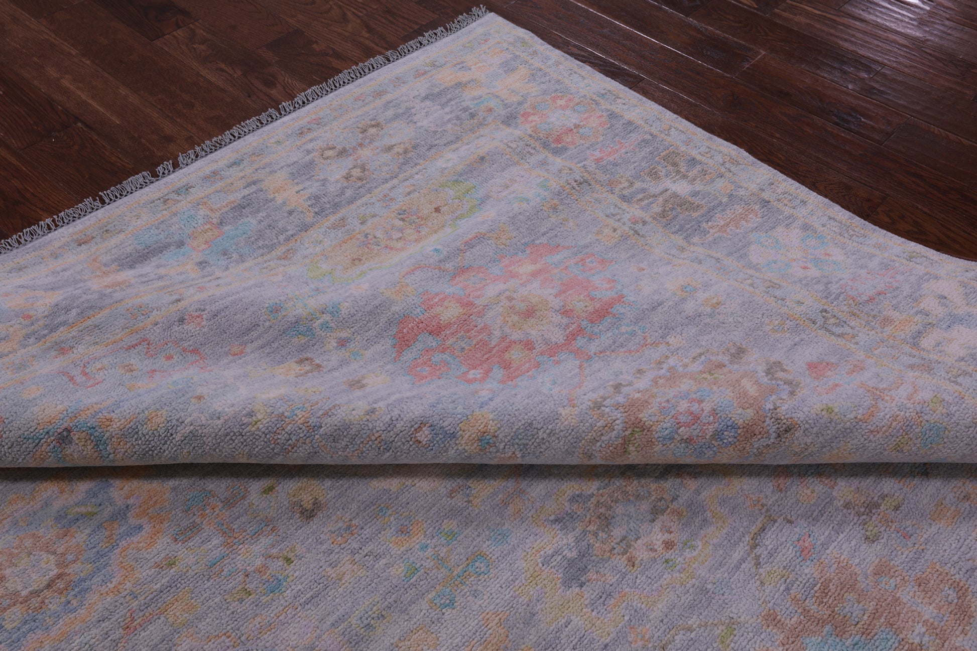 Silver Square Turkish Oushak Hand Knotted Wool Rug - 7' 11" X 8' 1" - Golden Nile