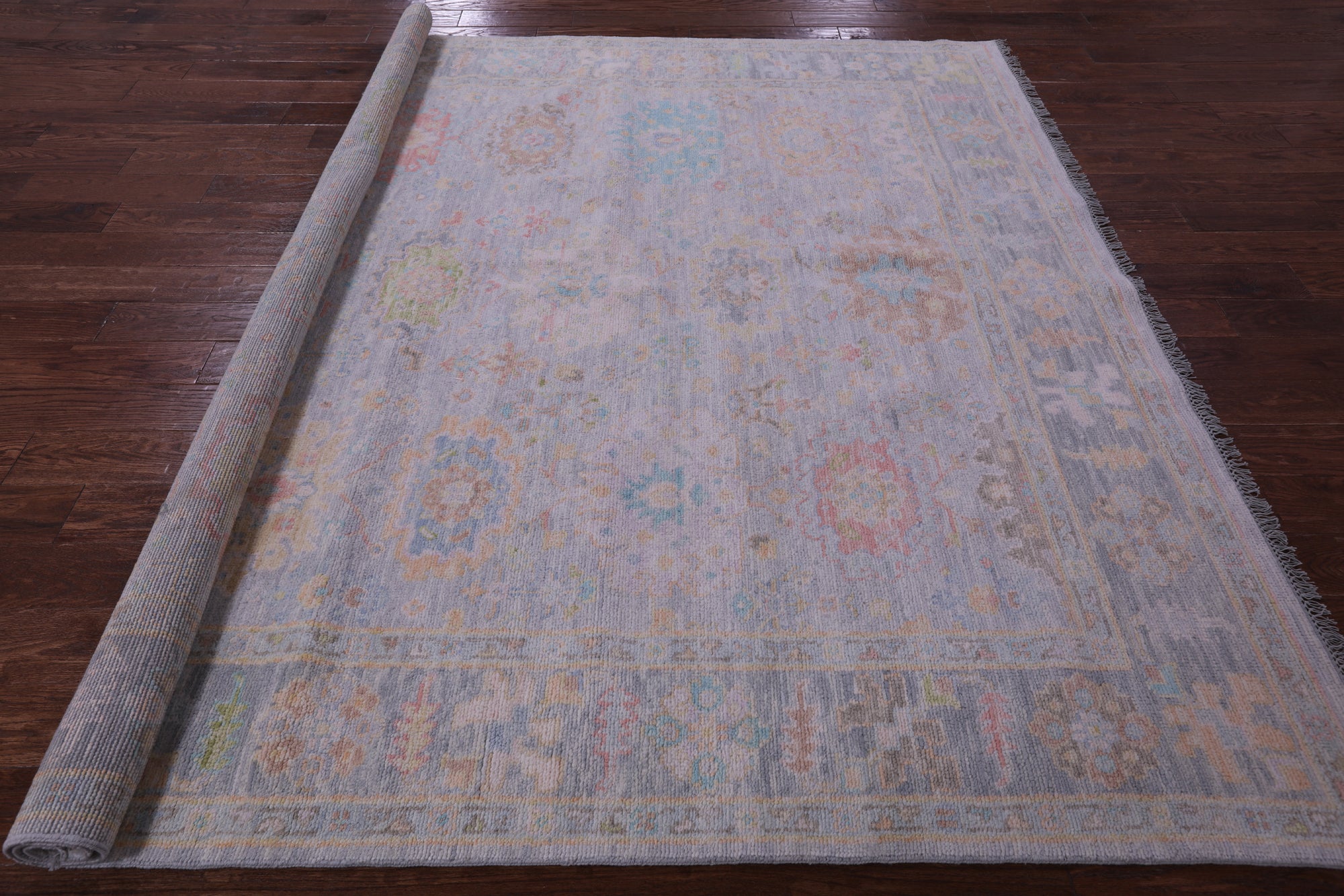 Silver Square Turkish Oushak Hand Knotted Wool Rug - 7' 11" X 8' 1" - Golden Nile