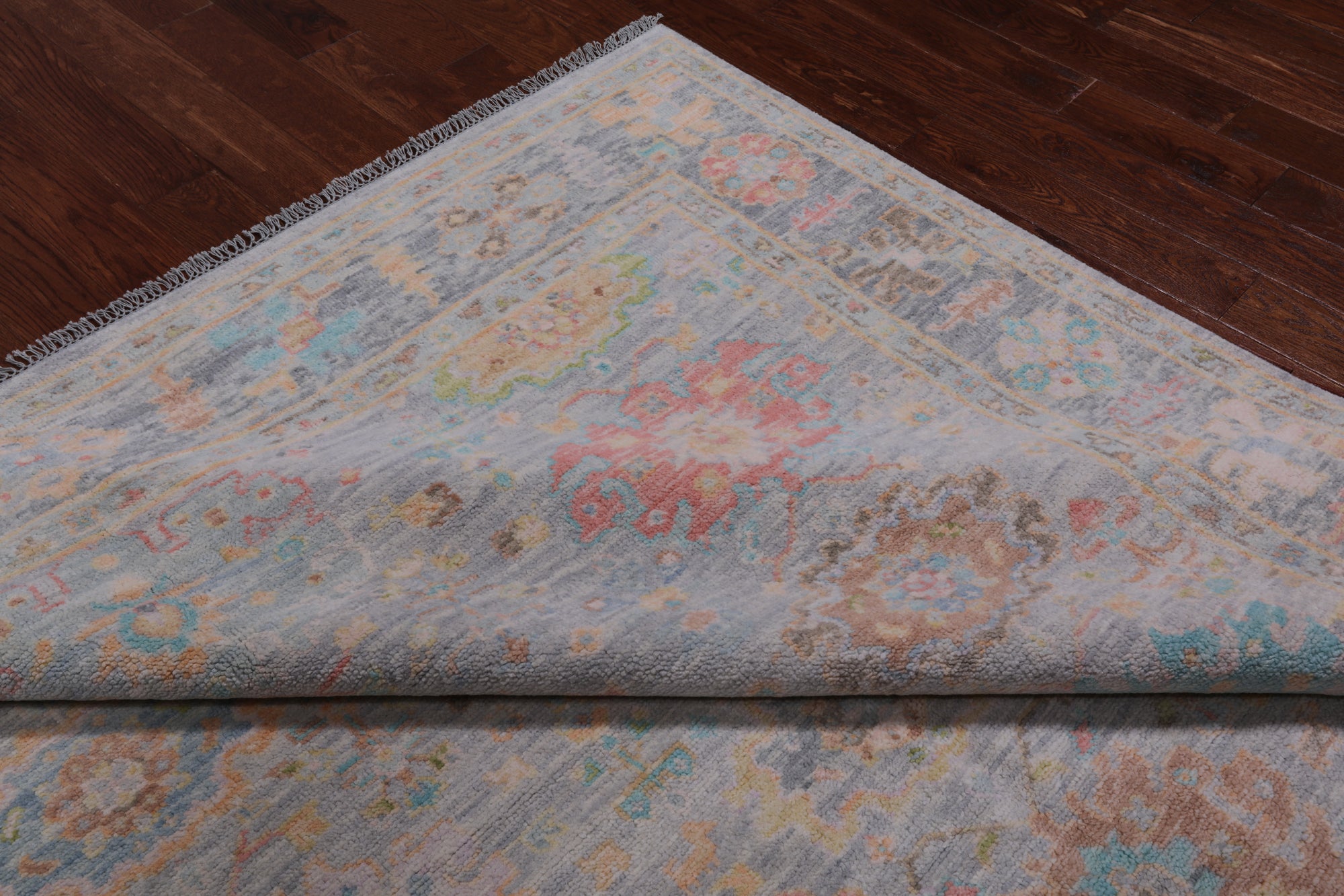 SUPER SALE Silver Square Turkish Oushak Hand Knotted Wool Rug - 7' 11" X 8' 1"