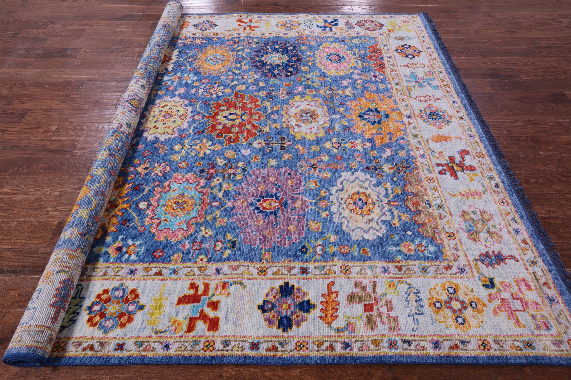 Blue Square Turkish Oushak Hand Knotted Wool Rug - 8' 1" X 8' 1" - Golden Nile