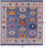 Blue Square Turkish Oushak Hand Knotted Wool Rug - 8' 1" X 8' 1" - Golden Nile