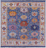 Blue Square Turkish Oushak Hand Knotted Wool Rug - 8' 1" X 8' 1" - Golden Nile