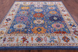 Blue Square Turkish Oushak Hand Knotted Wool Rug - 8' 1" X 8' 1" - Golden Nile