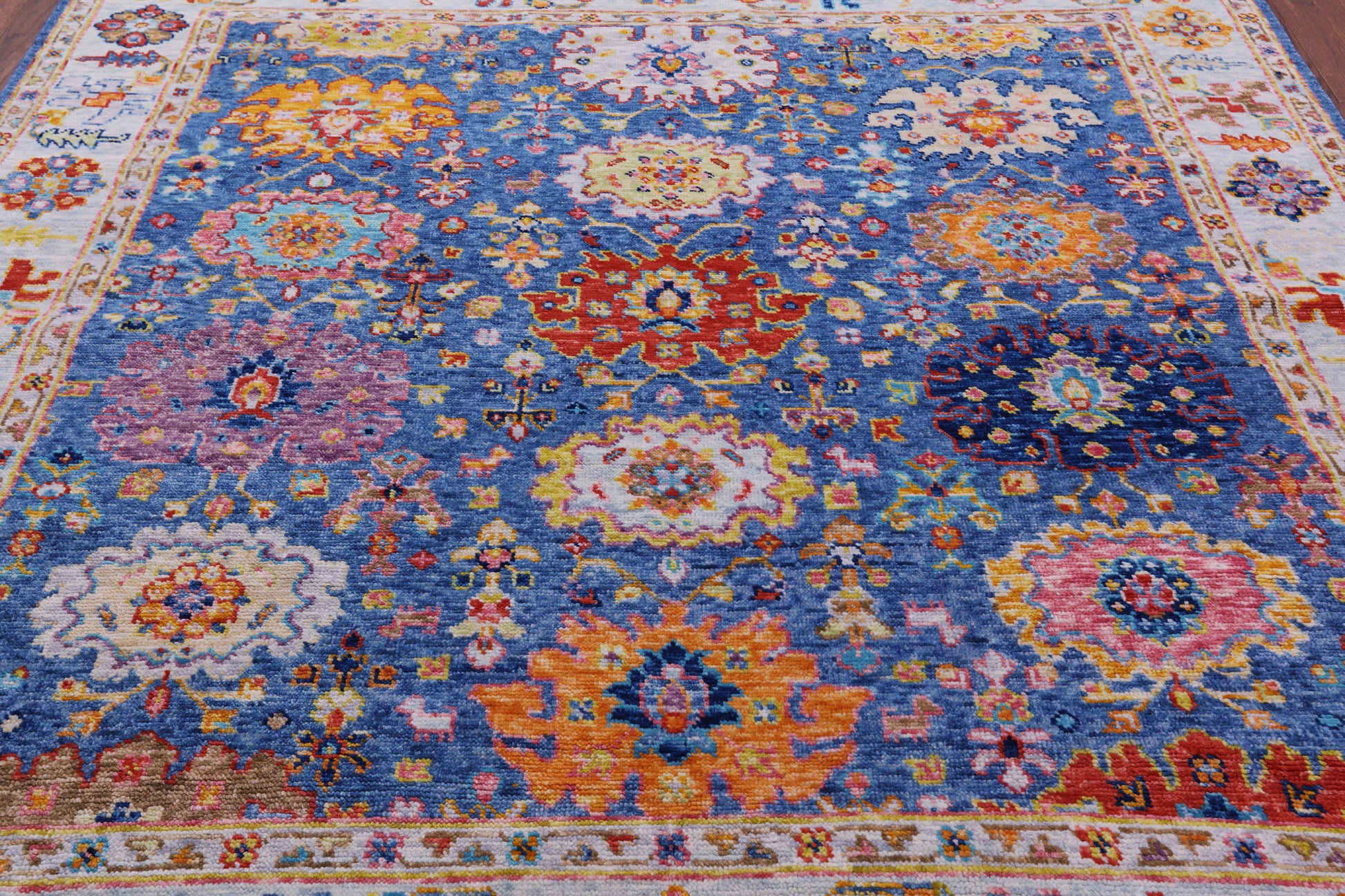 Blue Square Turkish Oushak Hand Knotted Wool Rug - 8' 1" X 8' 1" - Golden Nile