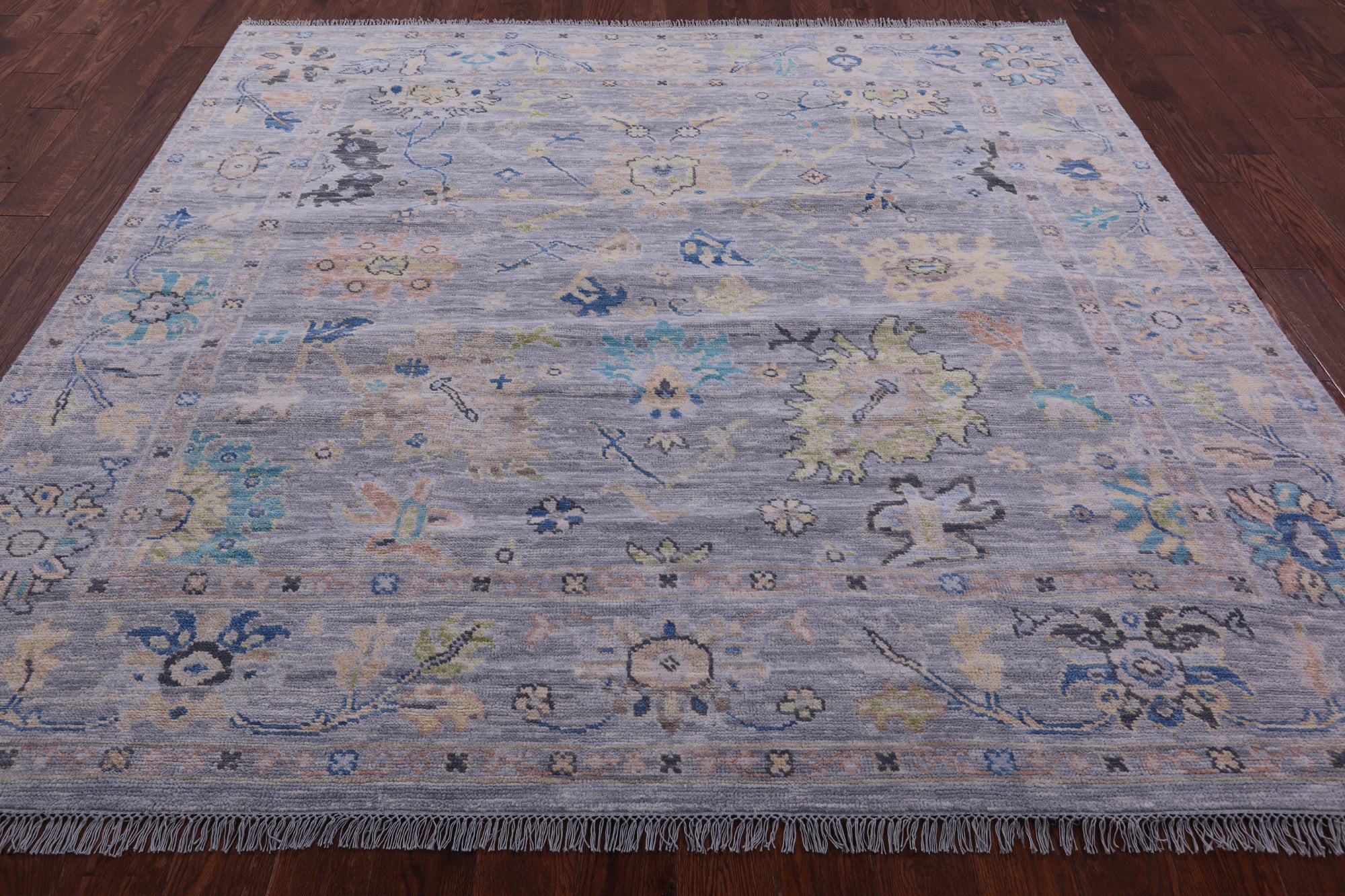 Silver Square Turkish Oushak Hand Knotted Wool Rug - 8' 0" X 8' 2" - Golden Nile