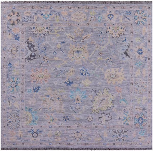 Silver Square Turkish Oushak Hand Knotted Wool Rug - 8' 0" X 8' 2" - Golden Nile