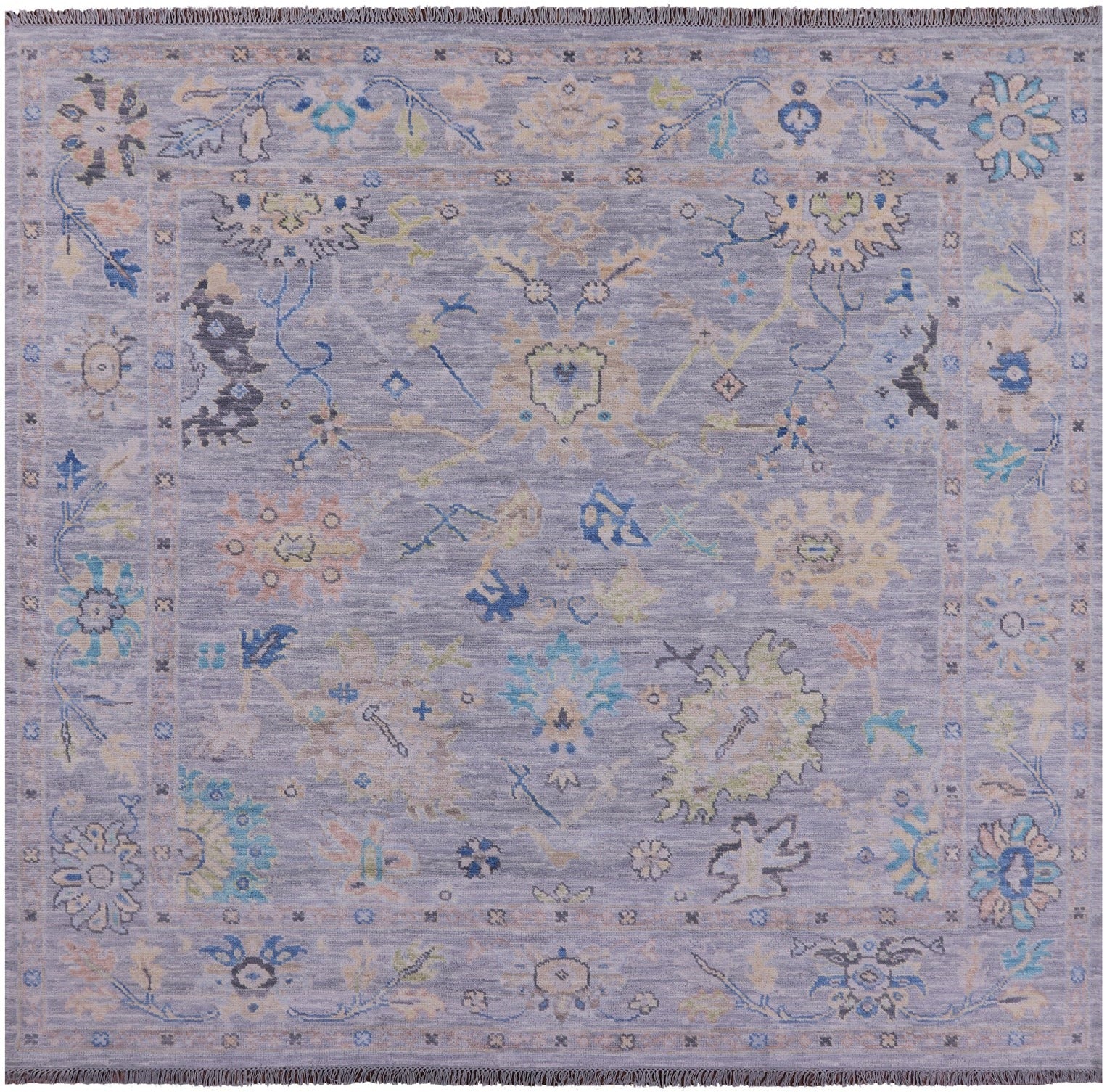 Silver Square Turkish Oushak Hand Knotted Wool Rug - 8' 0" X 8' 2" - Golden Nile