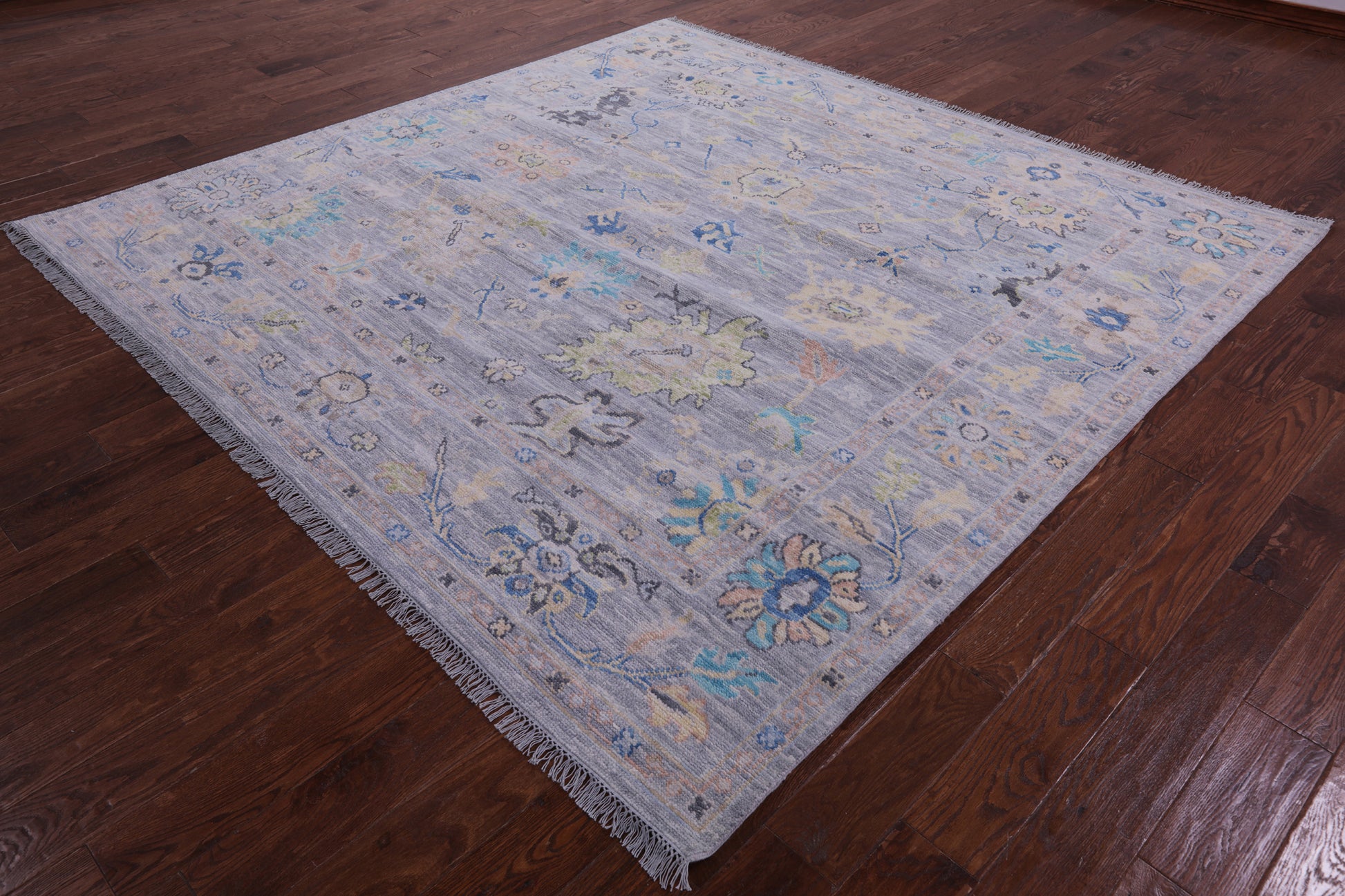 Silver Square Turkish Oushak Hand Knotted Wool Rug - 8' 0" X 8' 2" - Golden Nile