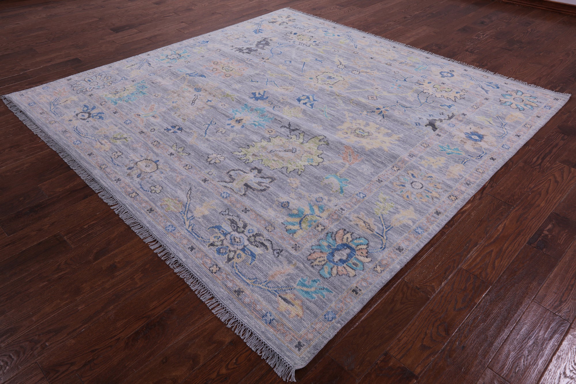 Silver Square Turkish Oushak Hand Knotted Wool Rug - 8' 0" X 8' 2" - Golden Nile