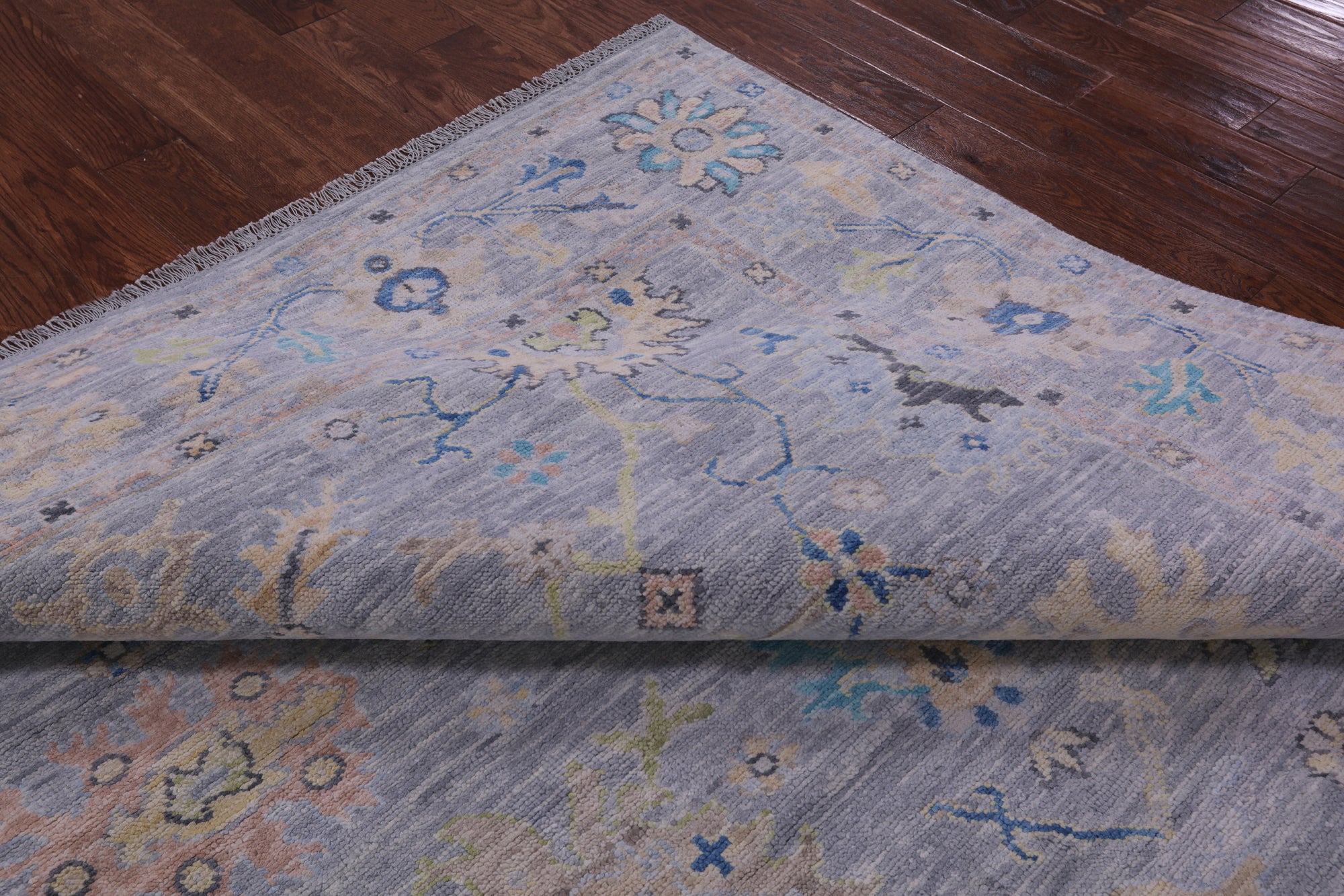 Silver Square Turkish Oushak Hand Knotted Wool Rug - 8' 0" X 8' 2" - Golden Nile