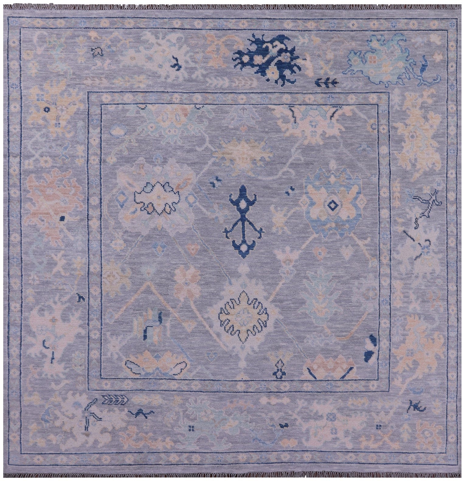 Grey Square Turkish Oushak Hand Knotted Wool Rug - 8' 0" X 8' 2" - Golden Nile
