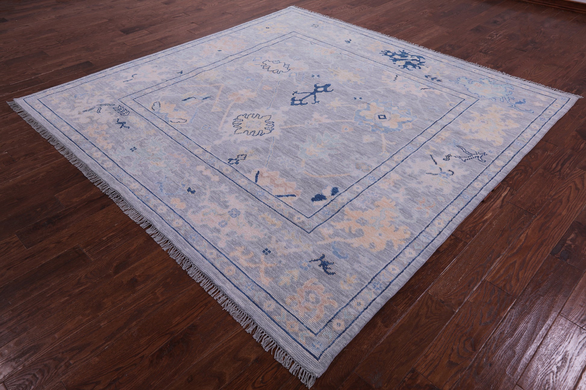 Grey Square Turkish Oushak Hand Knotted Wool Rug - 8' 0" X 8' 2" - Golden Nile