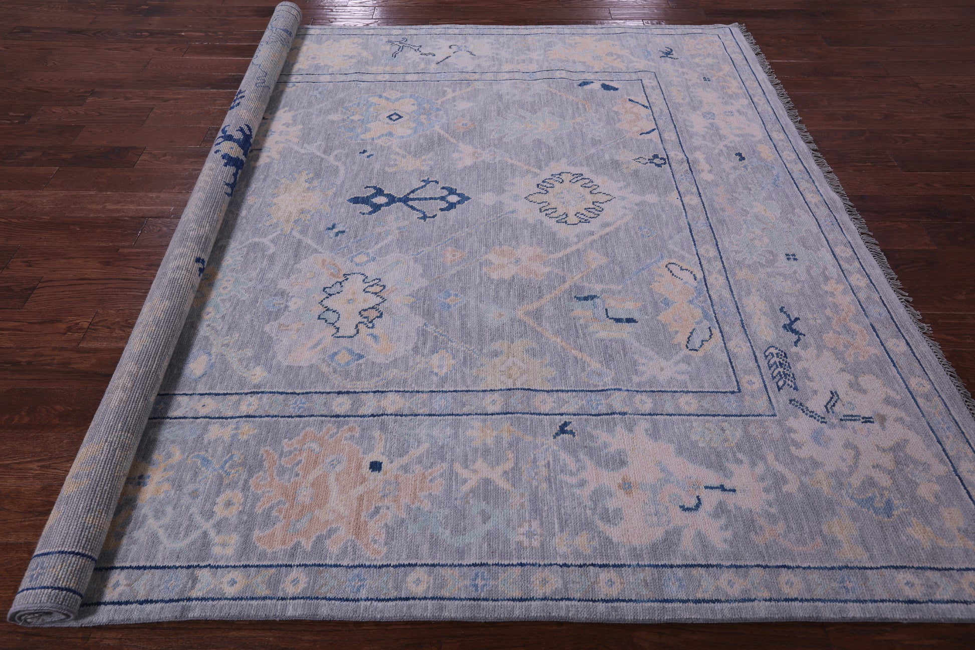 Grey Square Turkish Oushak Hand Knotted Wool Rug - 8' 0" X 8' 2" - Golden Nile