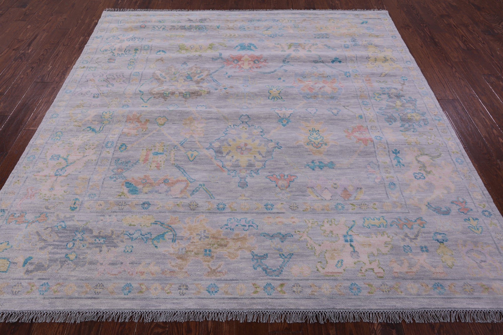 Silver Square Turkish Oushak Hand Knotted Wool Rug - 7' 11" X 8' 0" - Golden Nile