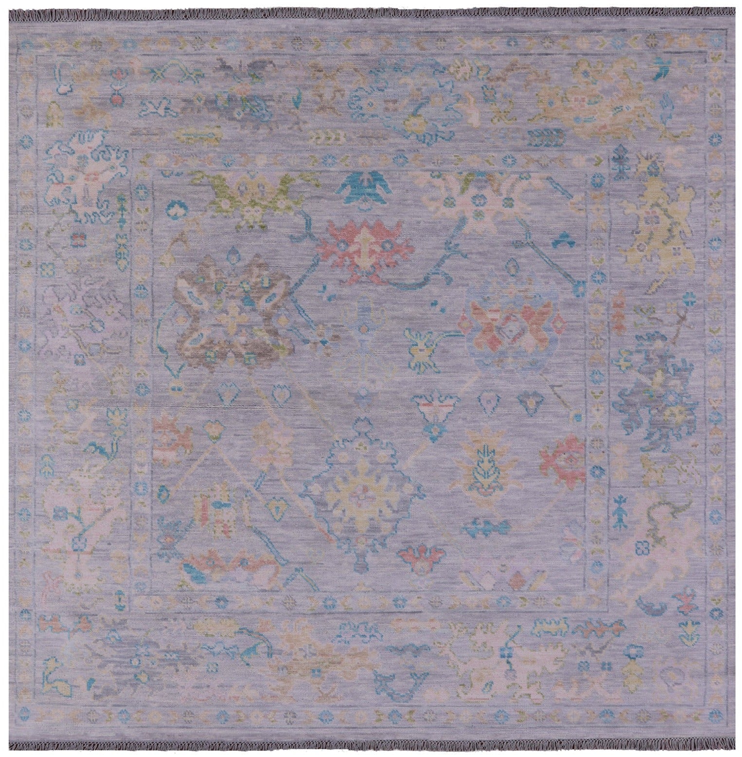 Silver Square Turkish Oushak Hand Knotted Wool Rug - 7' 11" X 8' 0" - Golden Nile