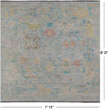 SUPER SALE Silver Square Turkish Oushak Hand Knotted Wool Rug - 7' 11" X 8' 0"
