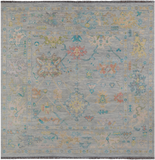 SUPER SALE Silver Square Turkish Oushak Hand Knotted Wool Rug - 7' 11" X 8' 0"