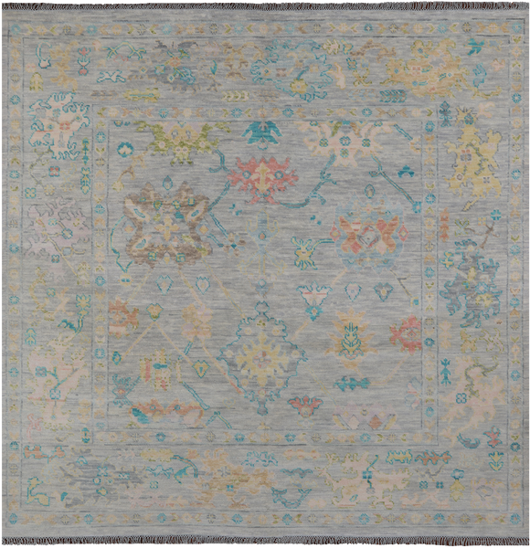 SUPER SALE Silver Square Turkish Oushak Hand Knotted Wool Rug - 7' 11" X 8' 0"