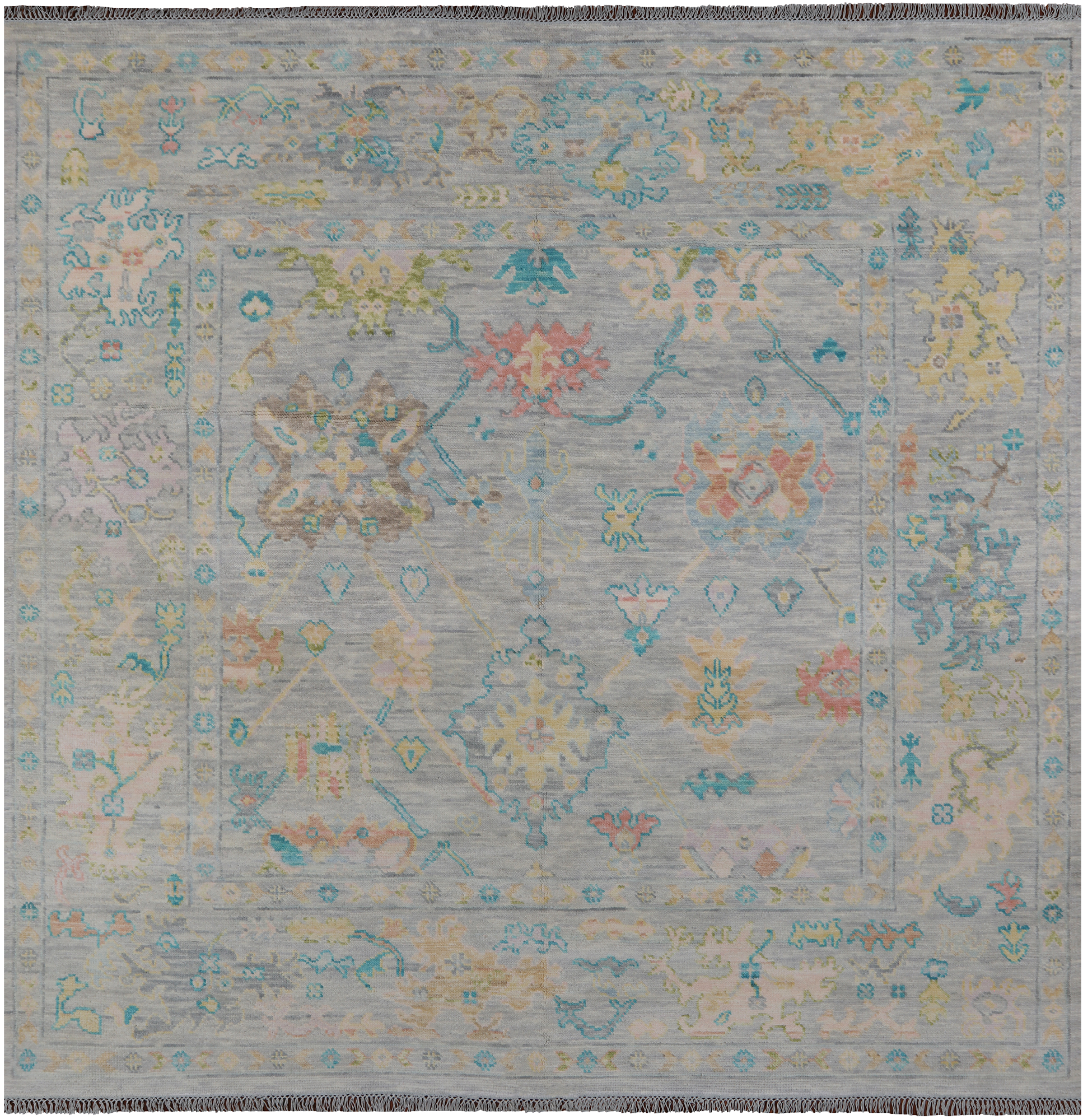 SUPER SALE Silver Square Turkish Oushak Hand Knotted Wool Rug - 7' 11" X 8' 0"