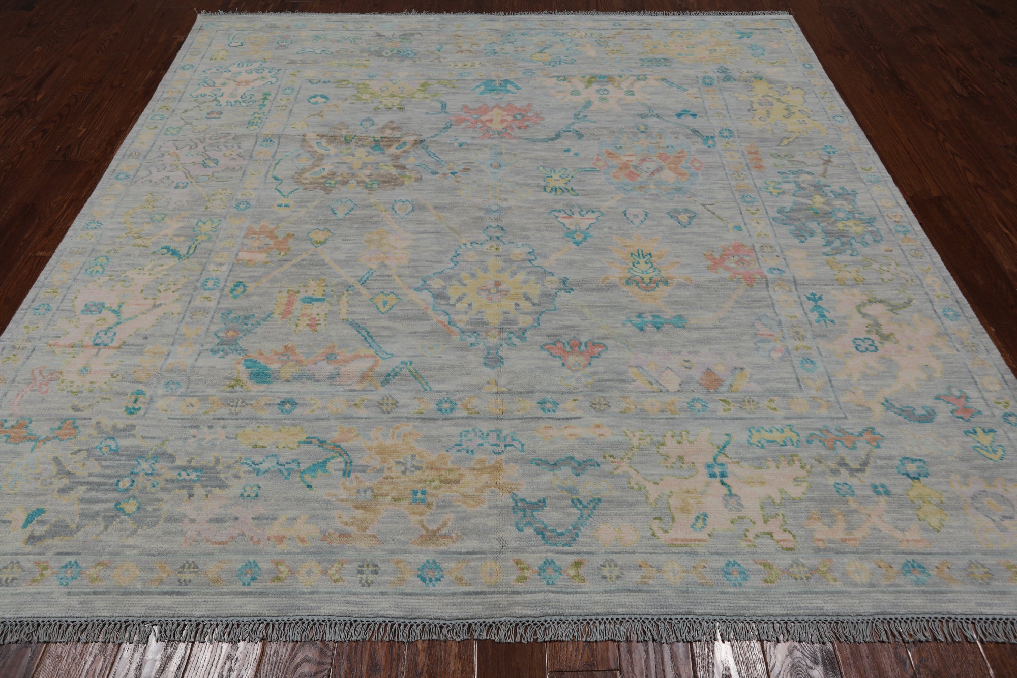 SUPER SALE Silver Square Turkish Oushak Hand Knotted Wool Rug - 7' 11" X 8' 0"