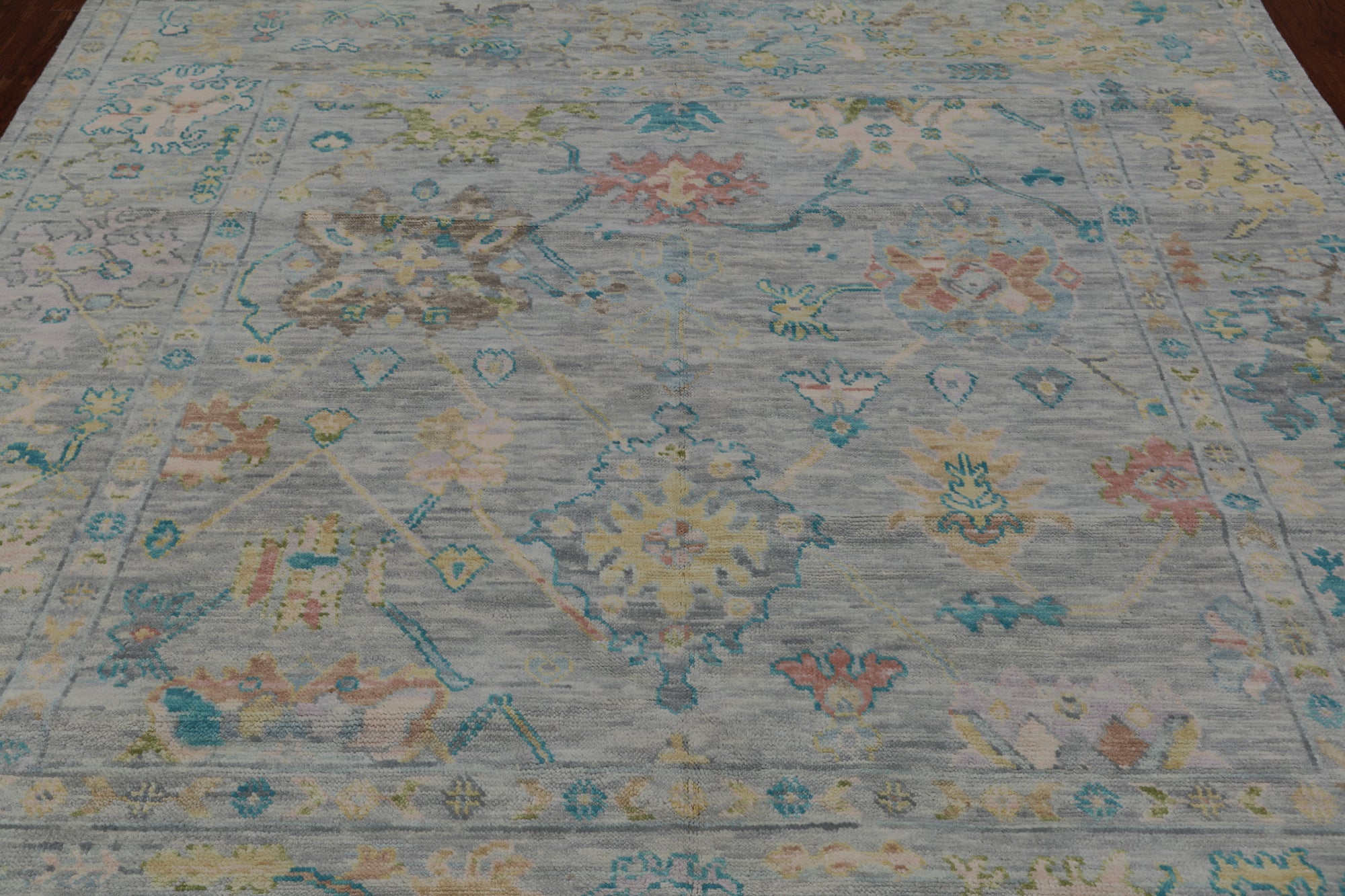 SUPER SALE Silver Square Turkish Oushak Hand Knotted Wool Rug - 7' 11" X 8' 0"
