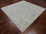 SUPER SALE Silver Square Turkish Oushak Hand Knotted Wool Rug - 7' 11" X 8' 0"