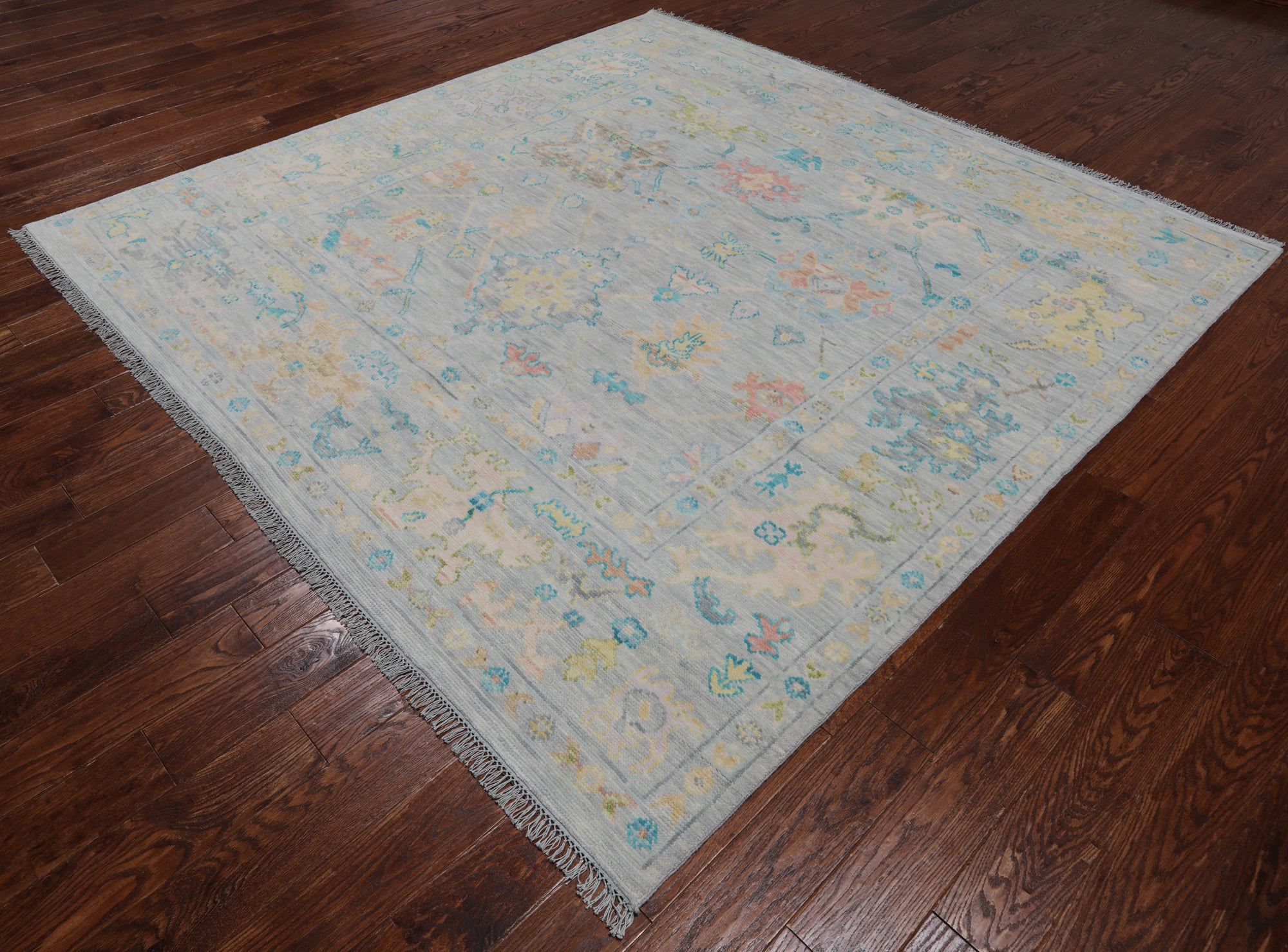 SUPER SALE Silver Square Turkish Oushak Hand Knotted Wool Rug - 7' 11" X 8' 0"