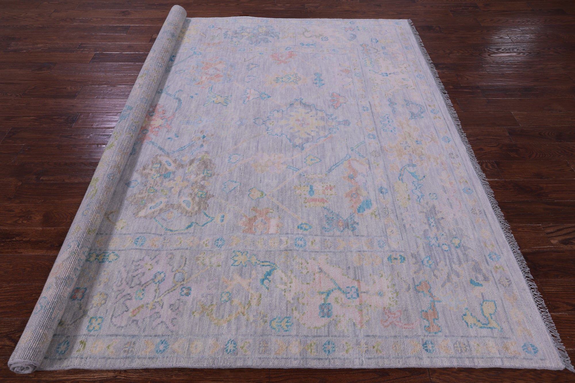 Silver Square Turkish Oushak Hand Knotted Wool Rug - 7' 11" X 8' 0" - Golden Nile