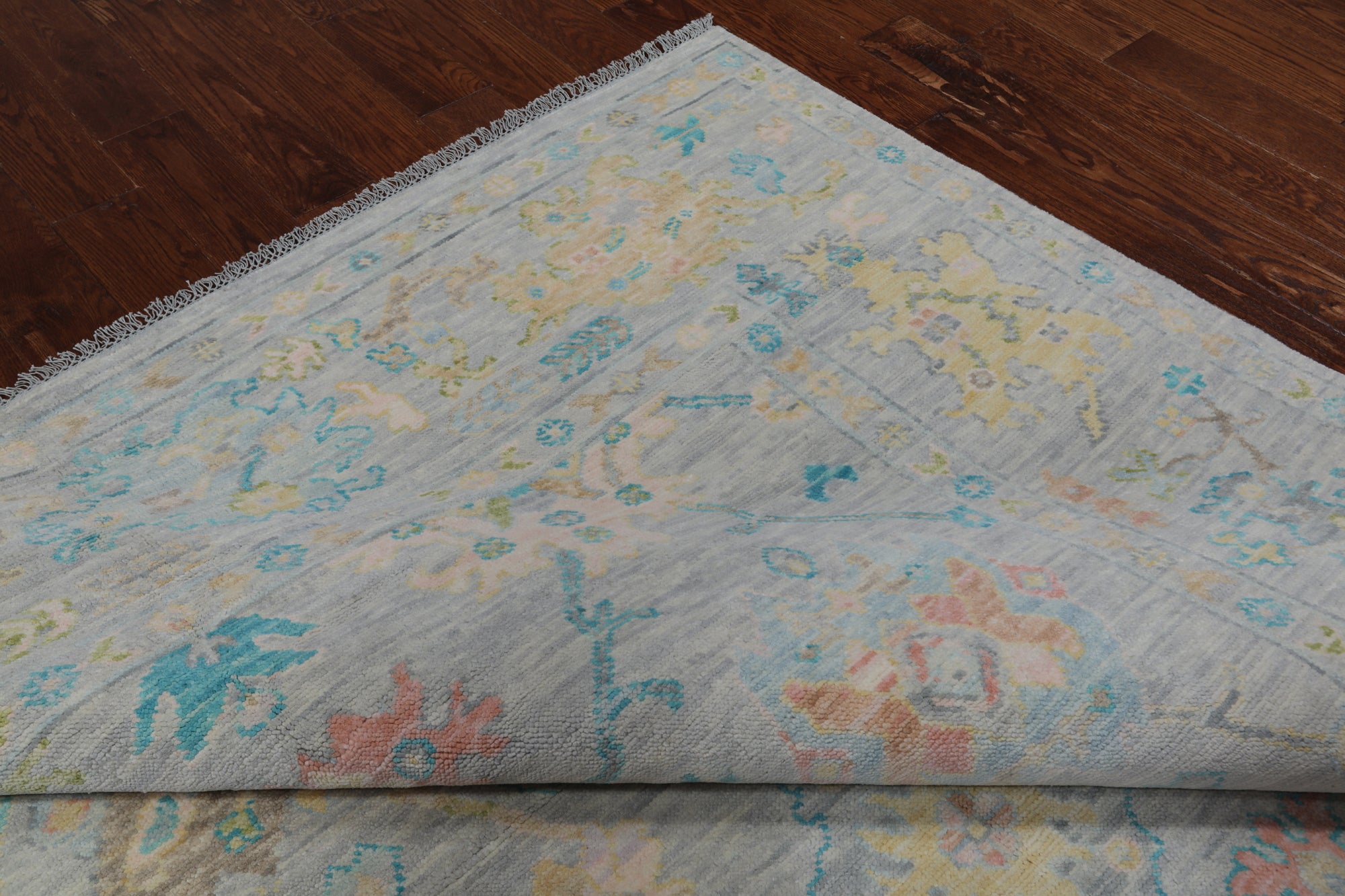 SUPER SALE Silver Square Turkish Oushak Hand Knotted Wool Rug - 7' 11" X 8' 0"