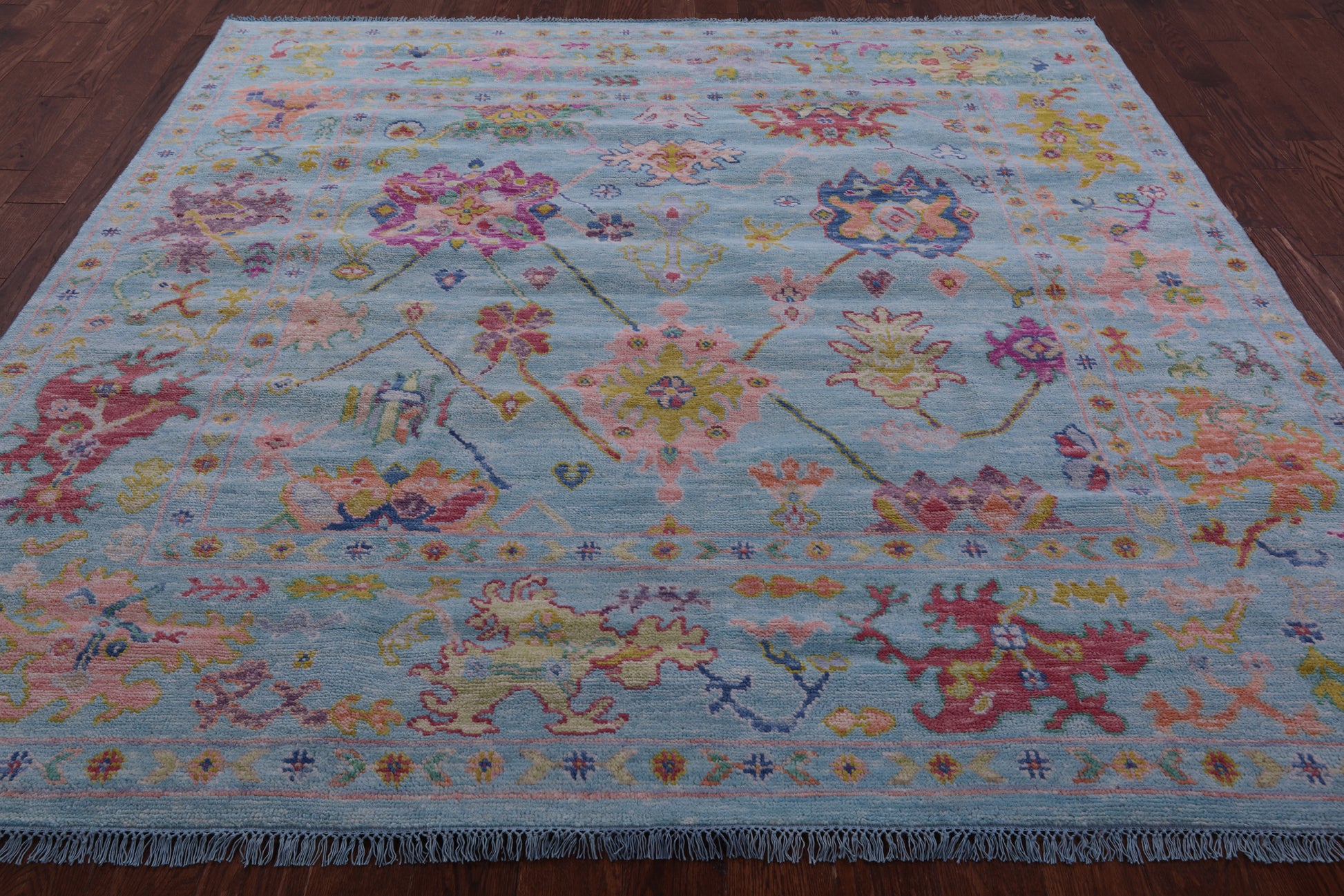 Blue Square Turkish Oushak Hand Knotted Wool Rug - 8' 1" X 8' 2" - Golden Nile