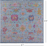 Blue Square Turkish Oushak Hand Knotted Wool Rug - 8' 1" X 8' 2" - Golden Nile