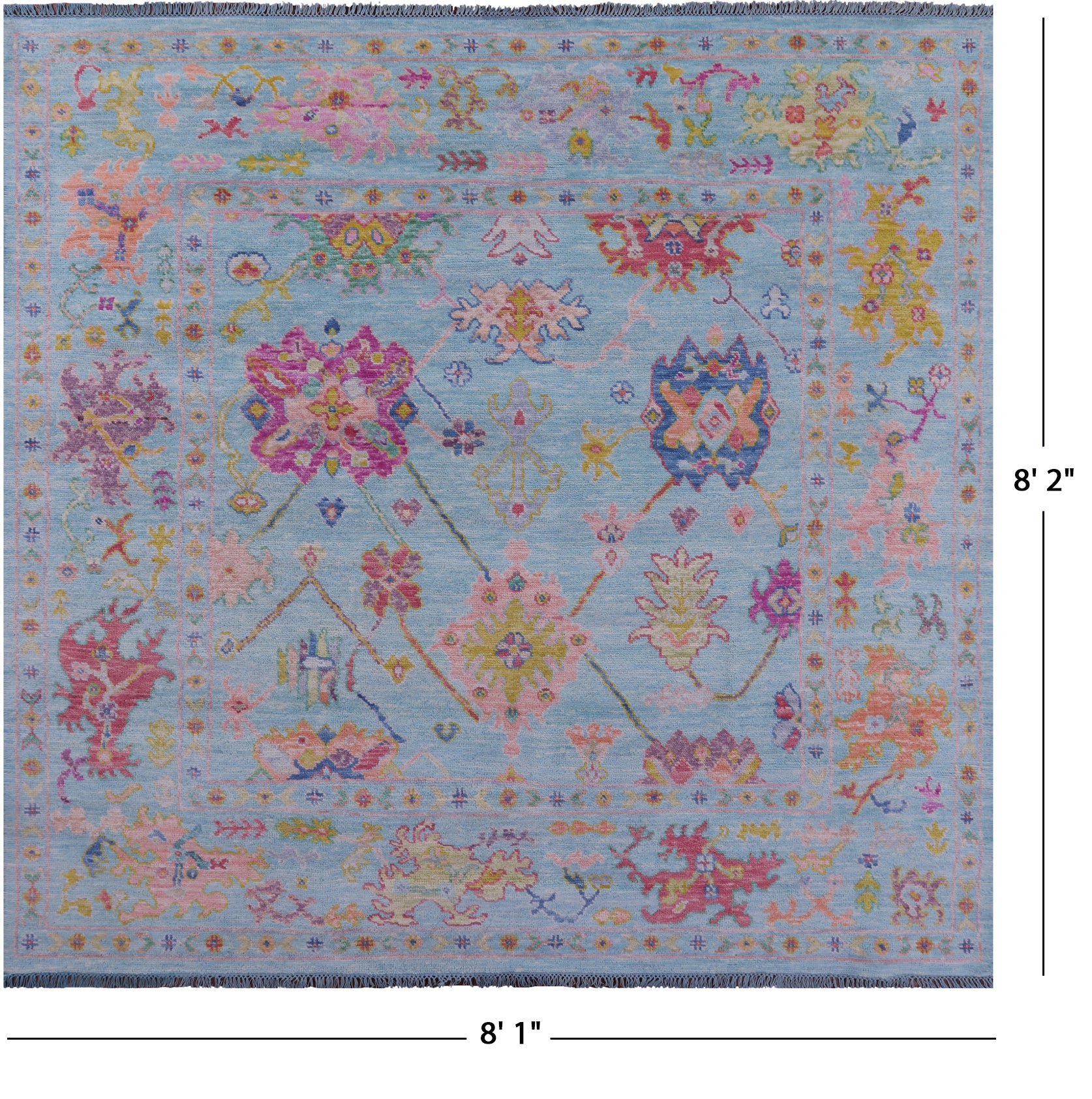 Blue Square Turkish Oushak Hand Knotted Wool Rug - 8' 1" X 8' 2" - Golden Nile