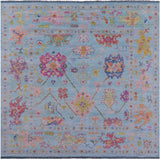Blue Square Turkish Oushak Hand Knotted Wool Rug - 8' 1" X 8' 2" - Golden Nile