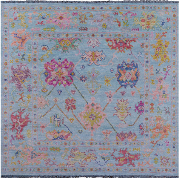 Blue Square Turkish Oushak Hand Knotted Wool Rug - 8' 1" X 8' 2" - Golden Nile