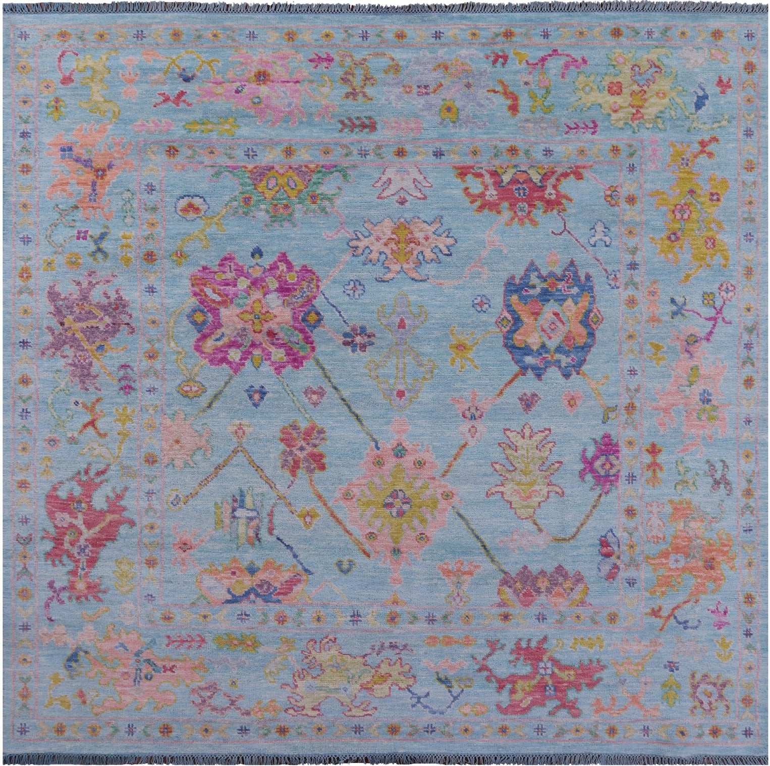 Blue Square Turkish Oushak Hand Knotted Wool Rug - 8' 1" X 8' 2" - Golden Nile