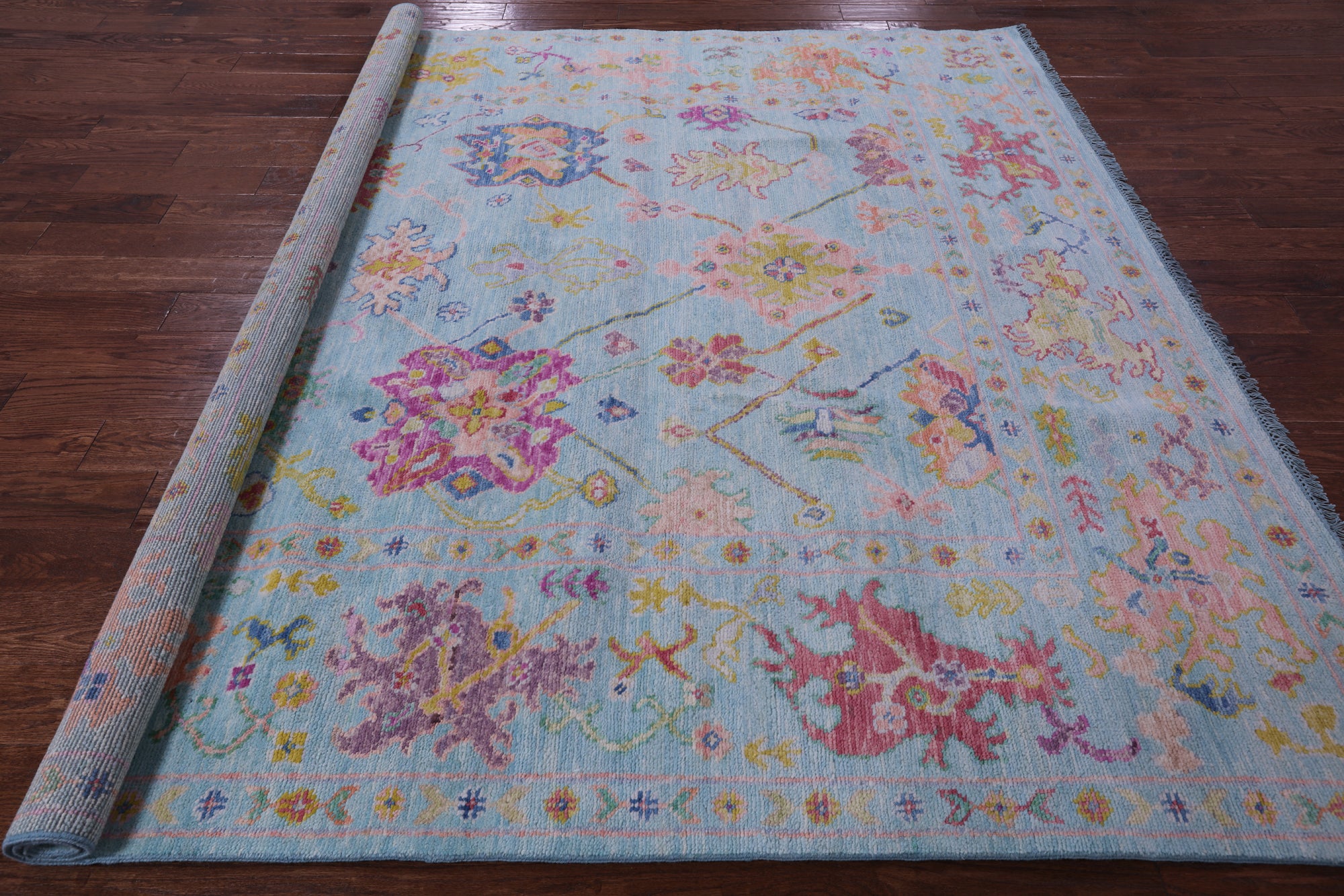 Blue Square Turkish Oushak Hand Knotted Wool Rug - 8' 1" X 8' 2" - Golden Nile