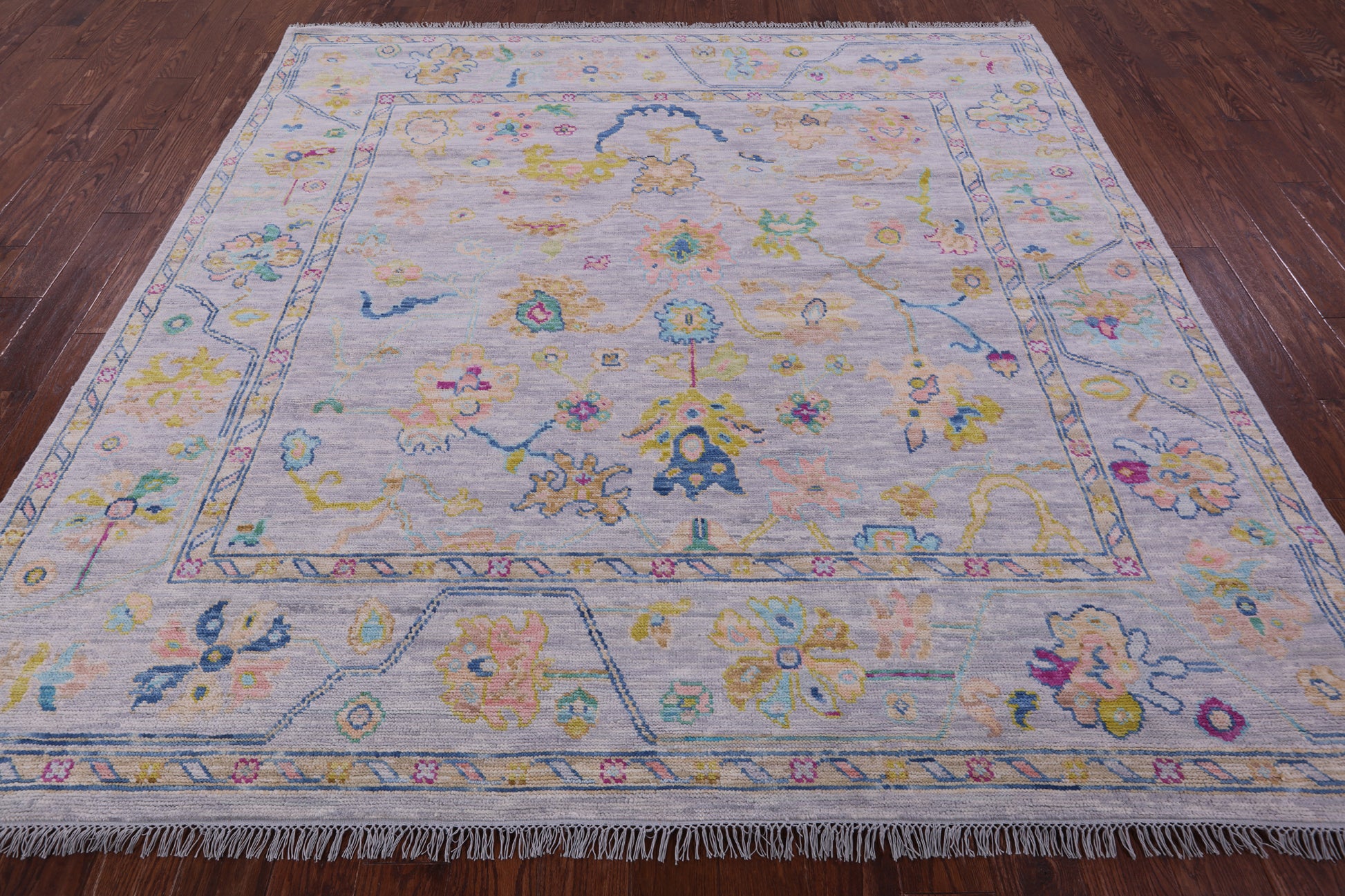 Silver Square Turkish Oushak Hand Knotted Wool Rug - 8' 0" X 8' 1" - Golden Nile