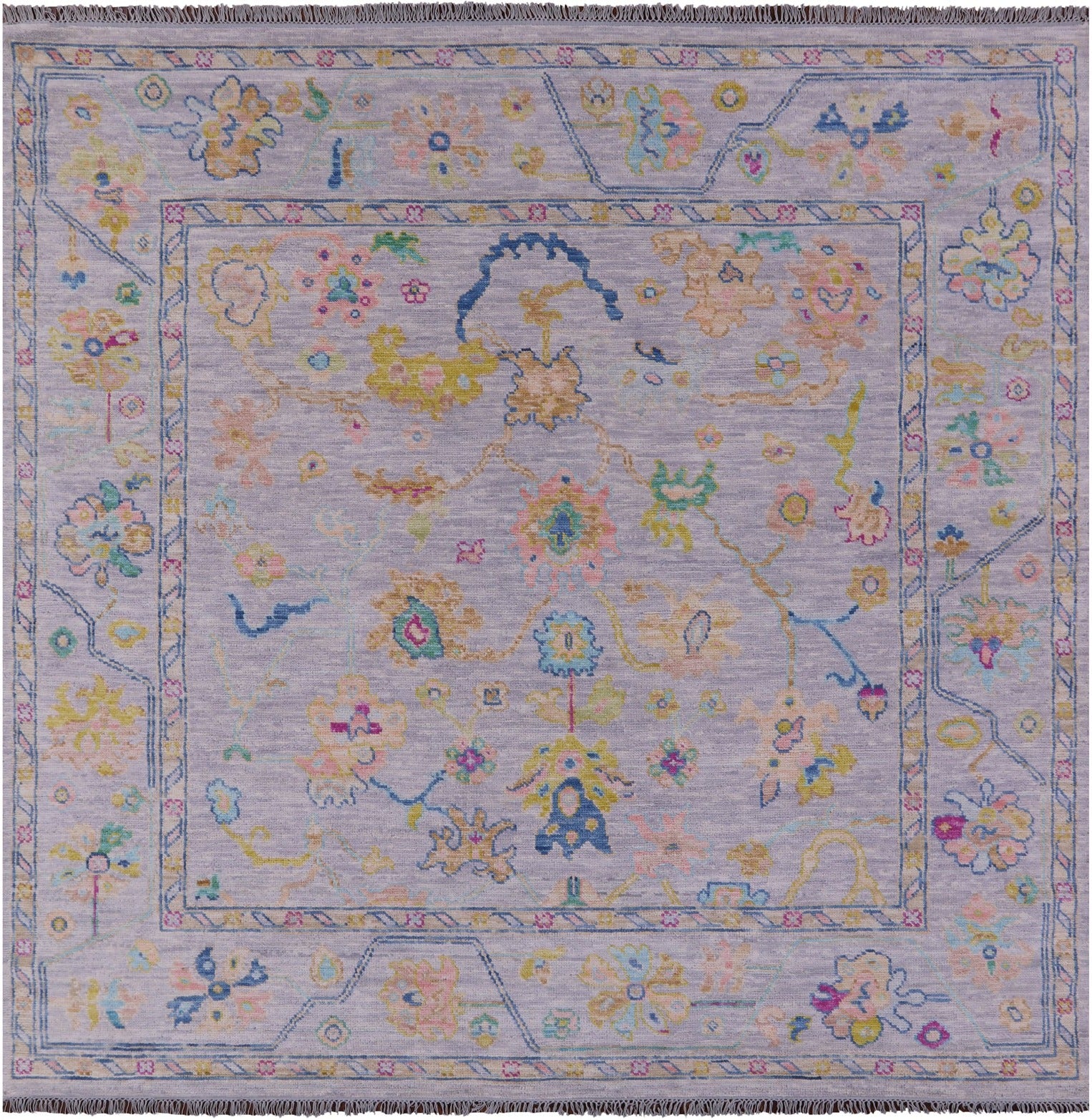 Silver Square Turkish Oushak Hand Knotted Wool Rug - 8' 0" X 8' 1" - Golden Nile