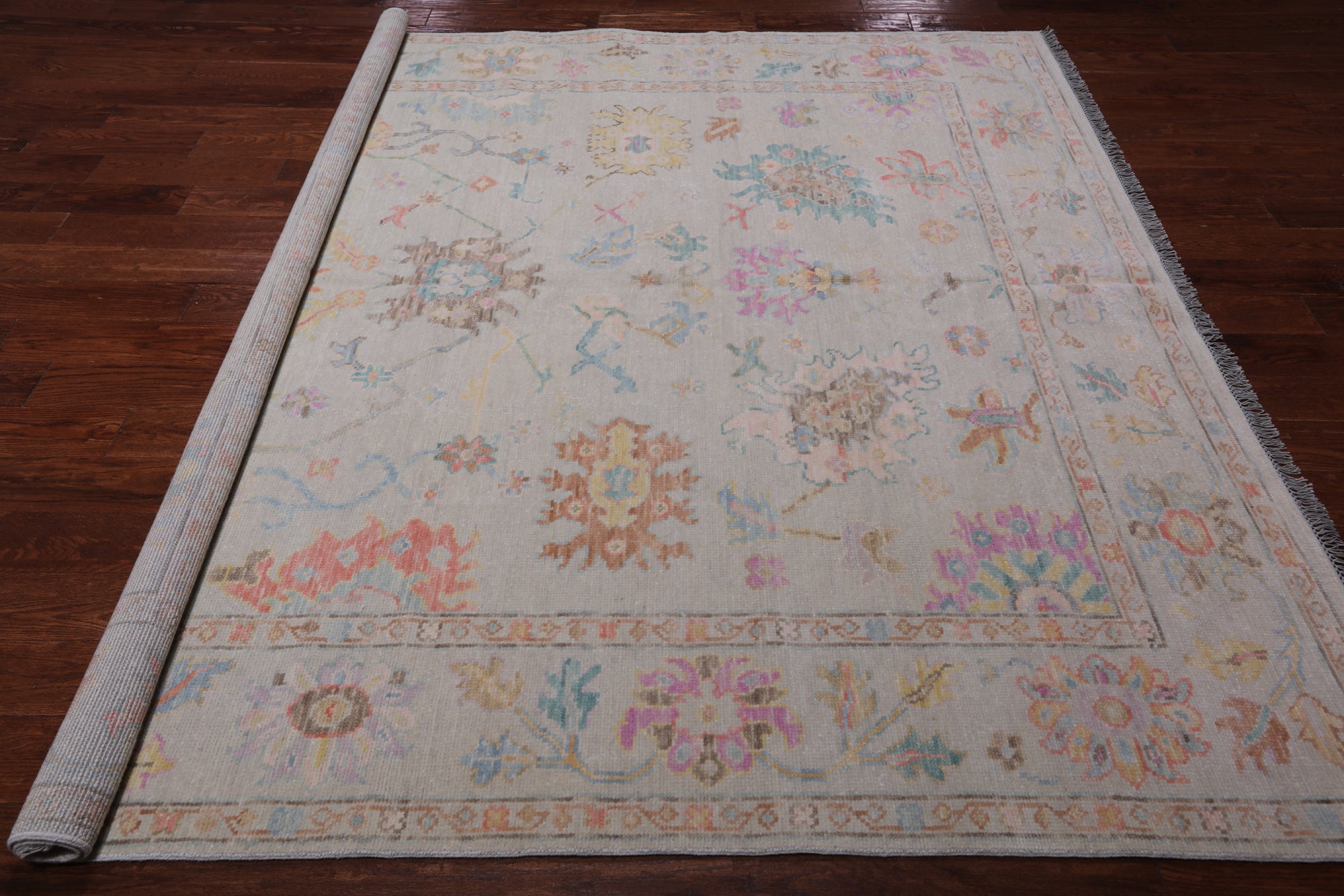 SUPER SALE Ivory Square Turkish Oushak Hand Knotted Wool Rug - 7' 10" X 8' 0"