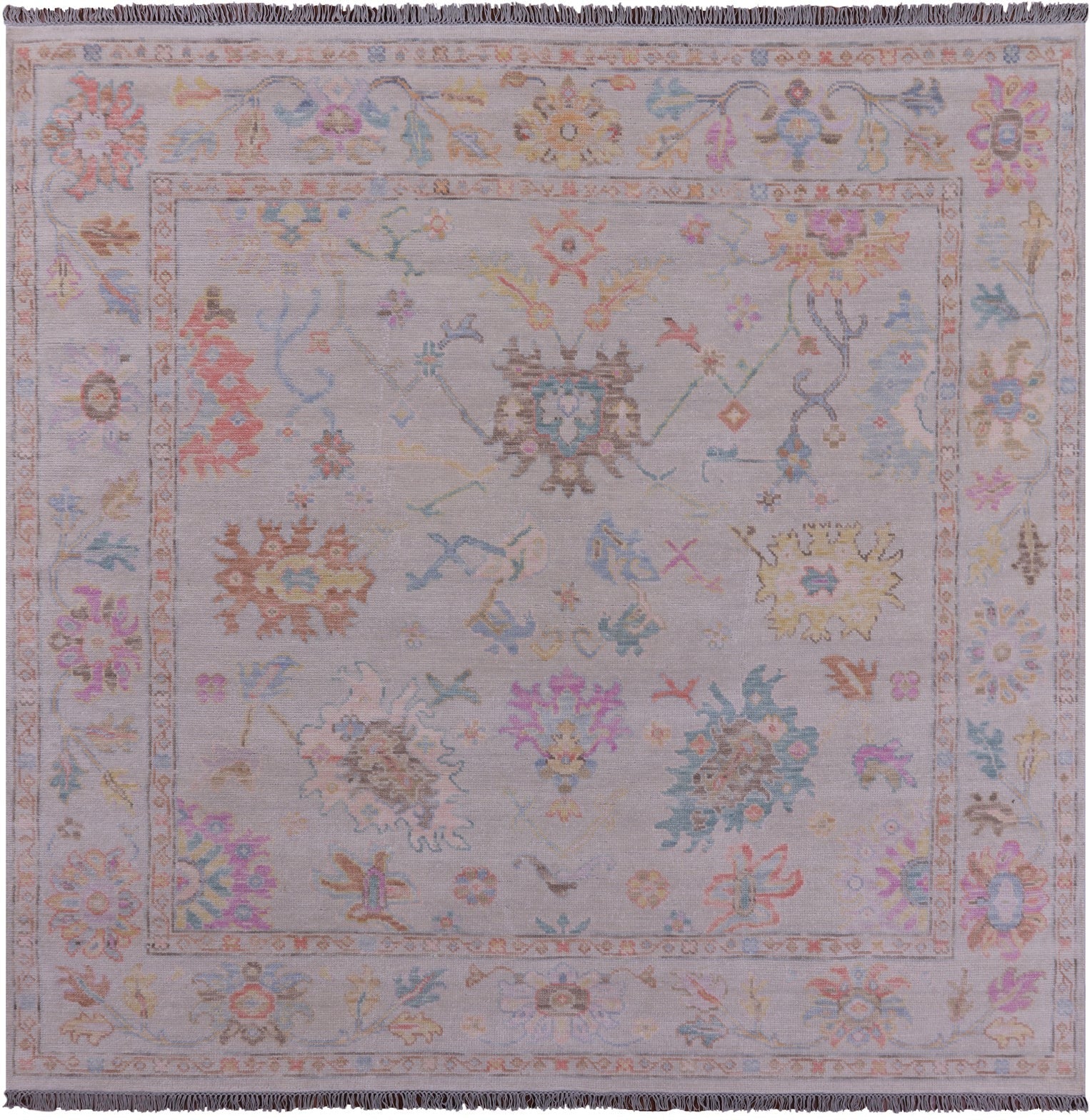 Ivory Square Turkish Oushak Hand Knotted Wool Rug - 7' 10" X 8' 0" - Golden Nile